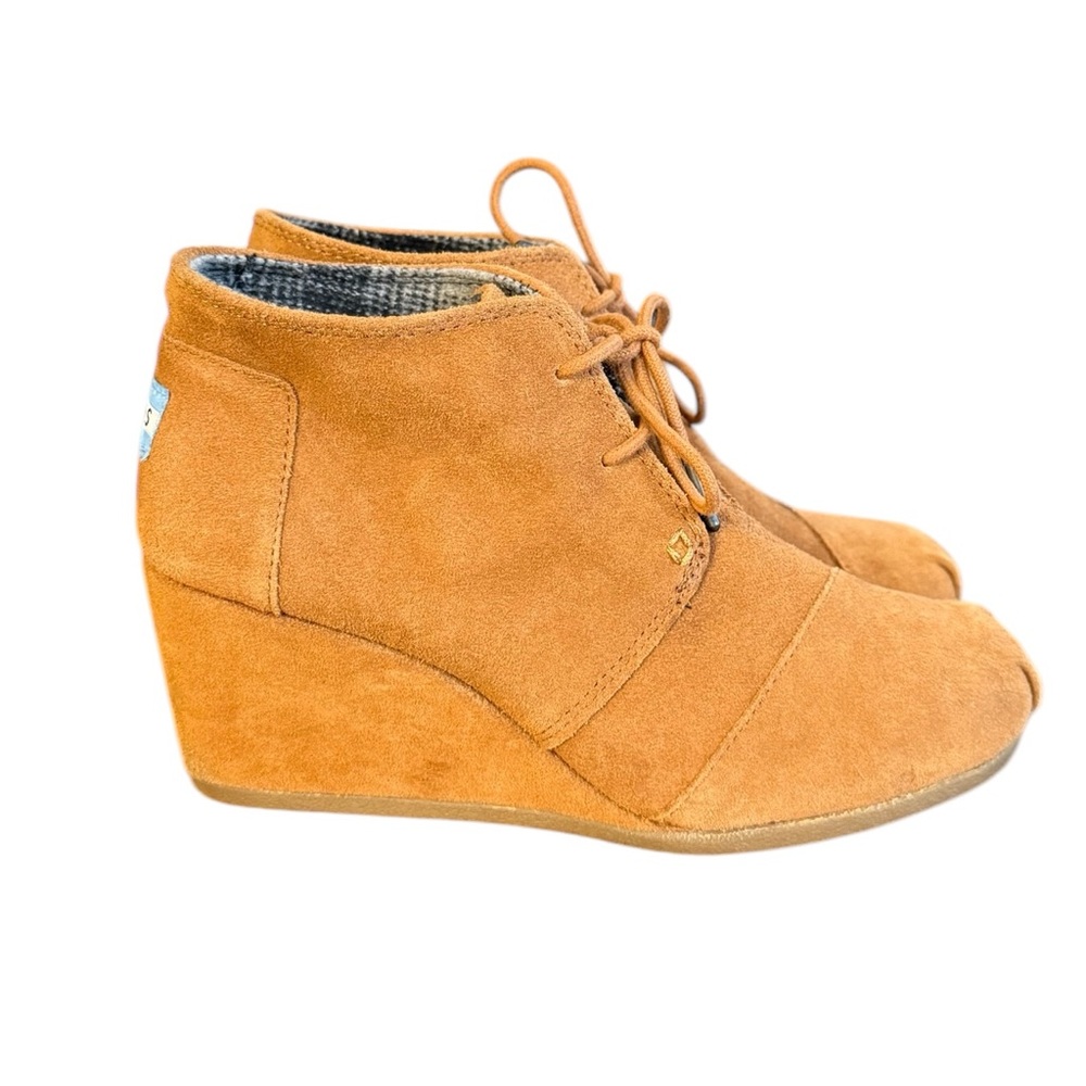 Toms Desert Wedge Suede Leather Ankle bootie Brown Women’s Size 8.5
